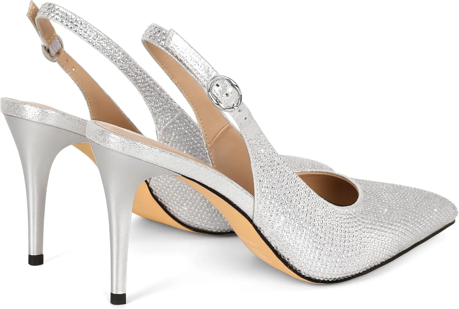 YODEKS Women's Rhinestone Slingback Heels Pointed Toe 3.5 Inch High Heel Pumps Wedding Bridal Party Prom Shoes