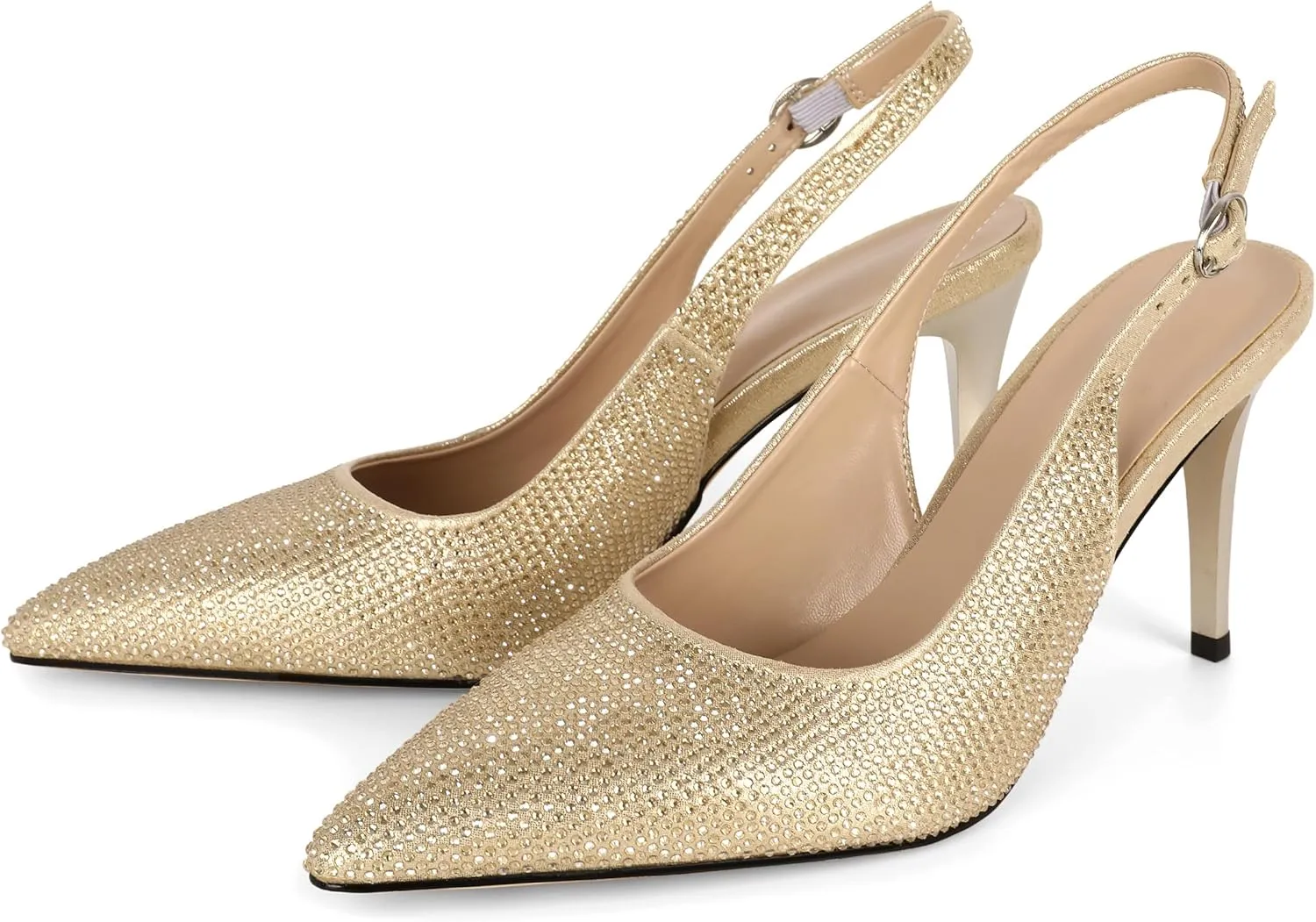 YODEKS Women's Rhinestone Slingback Heels Pointed Toe 3.5 Inch High Heel Pumps Wedding Bridal Party Prom Shoes