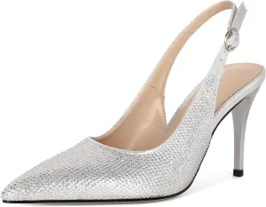 YODEKS Women's Rhinestone Slingback Heels Pointed Toe 3.5 Inch High Heel Pumps Wedding Bridal Party Prom Shoes
