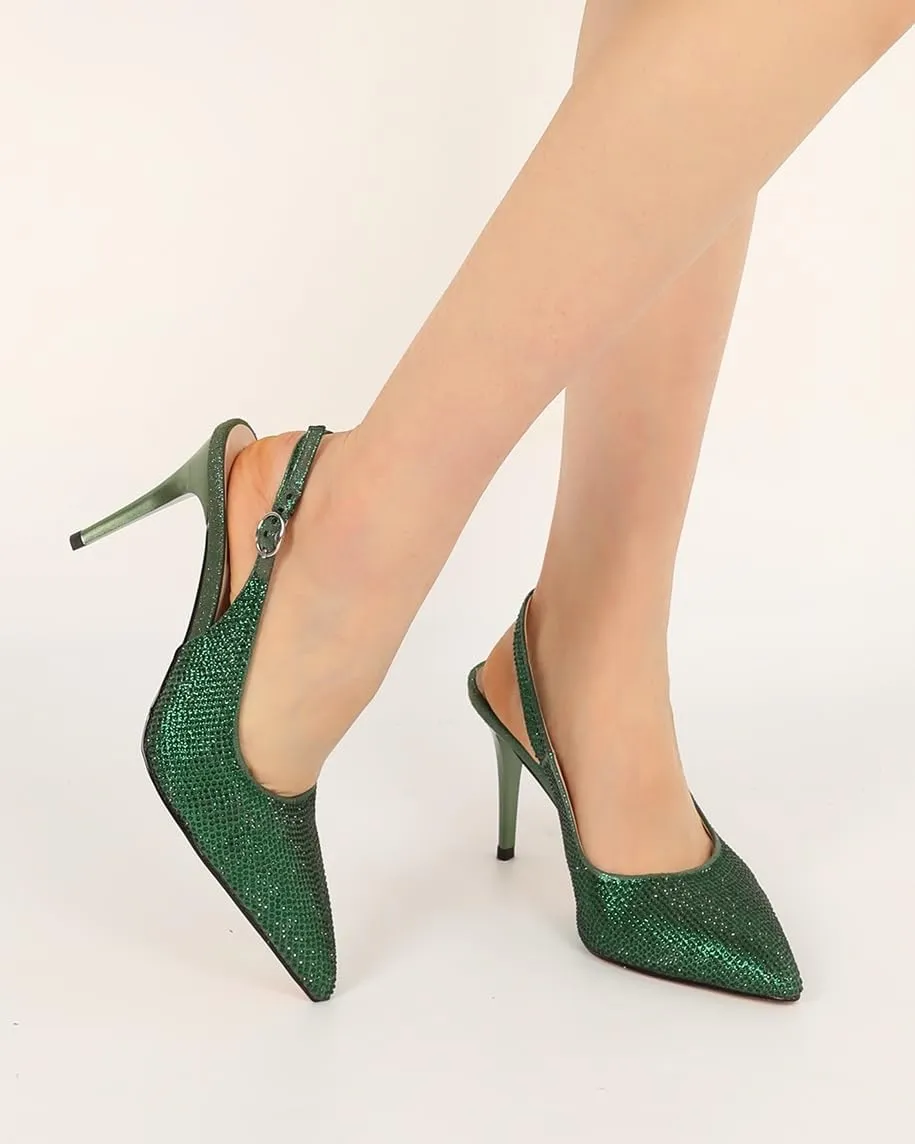 YODEKS Women's Rhinestone Slingback Heels Pointed Toe 3.5 Inch High Heel Pumps Wedding Bridal Party Prom Shoes