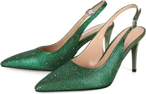 YODEKS Women's Rhinestone Slingback Heels Pointed Toe 3.5 Inch High Heel Pumps Wedding Bridal Party Prom Shoes