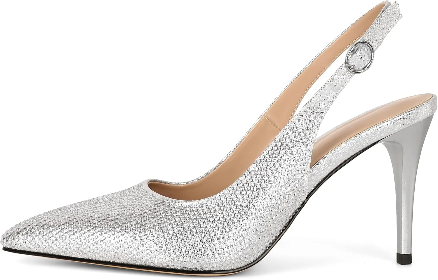 YODEKS Women's Rhinestone Slingback Heels Pointed Toe 3.5 Inch High Heel Pumps Wedding Bridal Party Prom Shoes