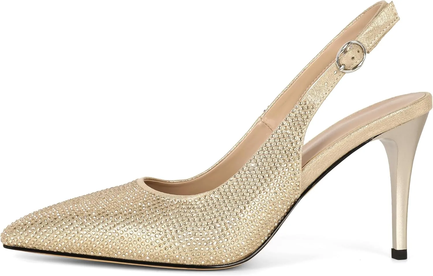 YODEKS Women's Rhinestone Slingback Heels Pointed Toe 3.5 Inch High Heel Pumps Wedding Bridal Party Prom Shoes