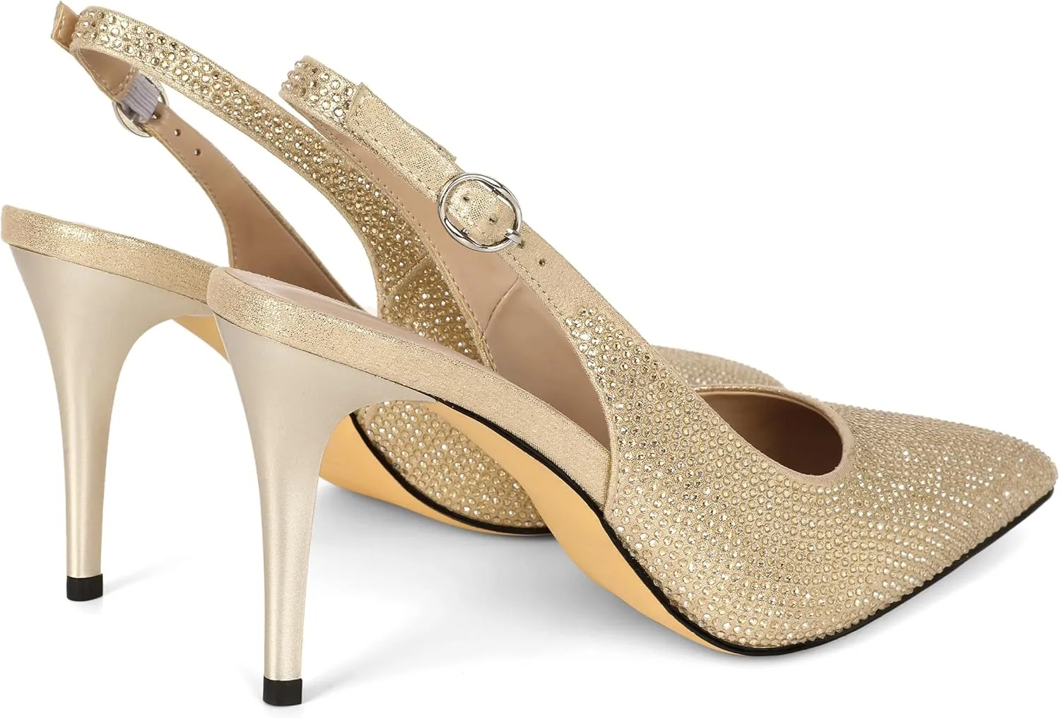 YODEKS Women's Rhinestone Slingback Heels Pointed Toe 3.5 Inch High Heel Pumps Wedding Bridal Party Prom Shoes