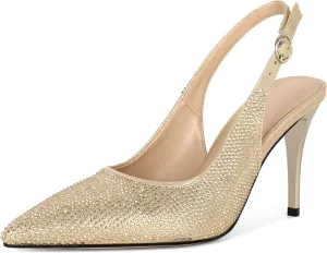 YODEKS Women's Rhinestone Slingback Heels Pointed Toe 3.5 Inch High Heel Pumps Wedding Bridal Party Prom Shoes
