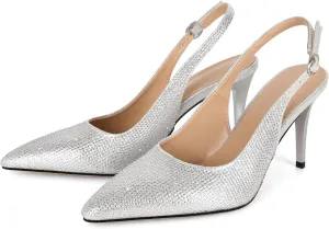 YODEKS Women's Rhinestone Slingback Heels Pointed Toe 3.5 Inch High Heel Pumps Wedding Bridal Party Prom Shoes