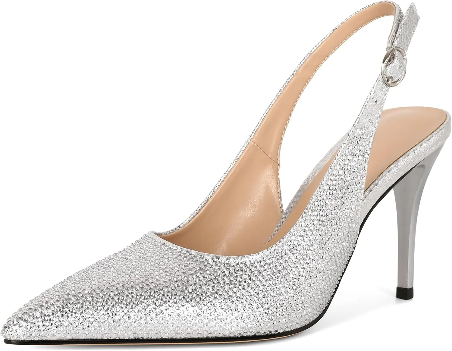 YODEKS Women's Rhinestone Slingback Heels Pointed Toe 3.5 Inch High Heel Pumps Wedding Bridal Party Prom Shoes