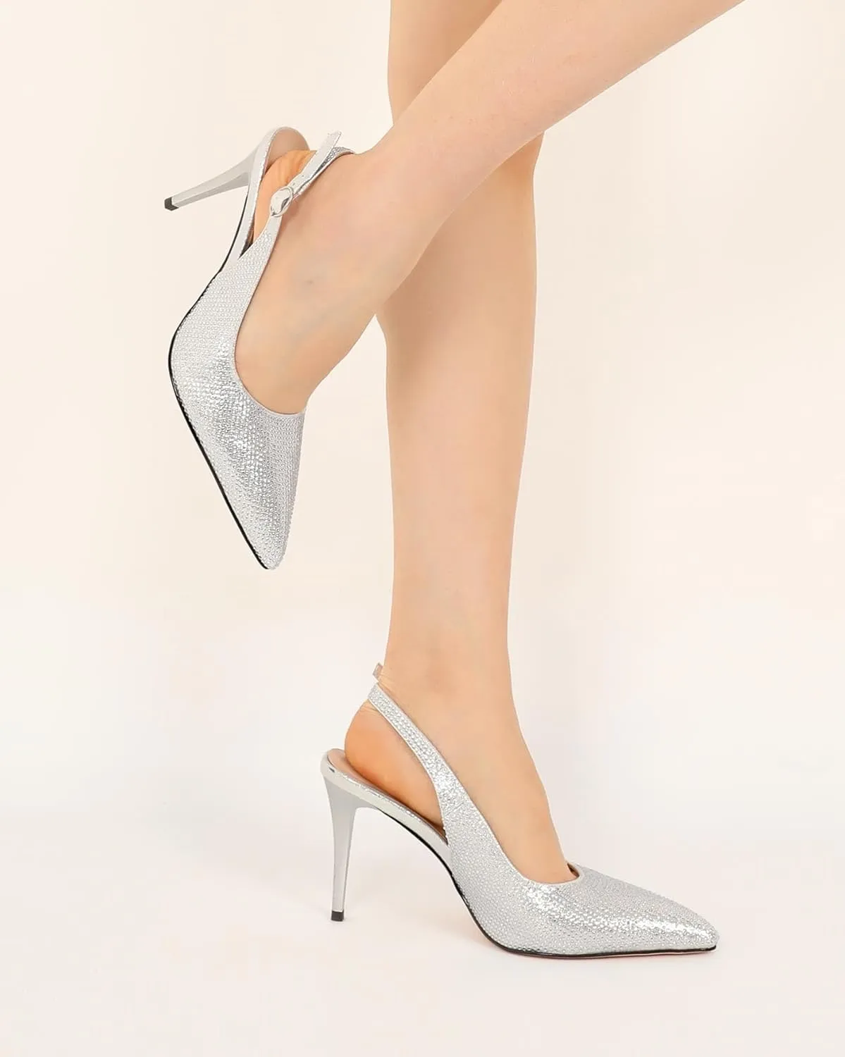YODEKS Women's Rhinestone Slingback Heels Pointed Toe 3.5 Inch High Heel Pumps Wedding Bridal Party Prom Shoes