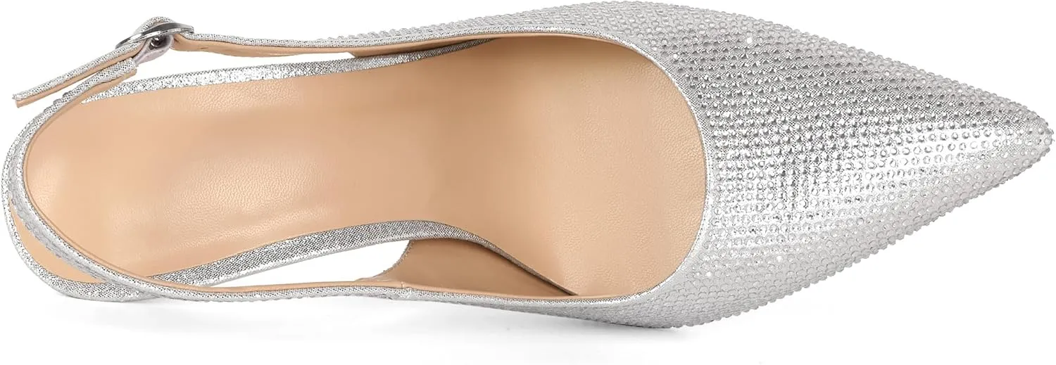 YODEKS Women's Rhinestone Slingback Heels Pointed Toe 3.5 Inch High Heel Pumps Wedding Bridal Party Prom Shoes