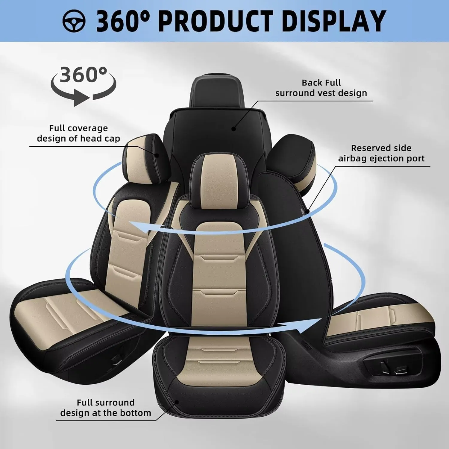 YORKNEIC 2 Front Car Seat Covers for Ford Transit Connect 2010-2024 2025 Faux Leather Waterproof Seat Covers Automotive Seat Protectors Cushions with Airbag Compatible(2 Front Seat,Black&Beige)