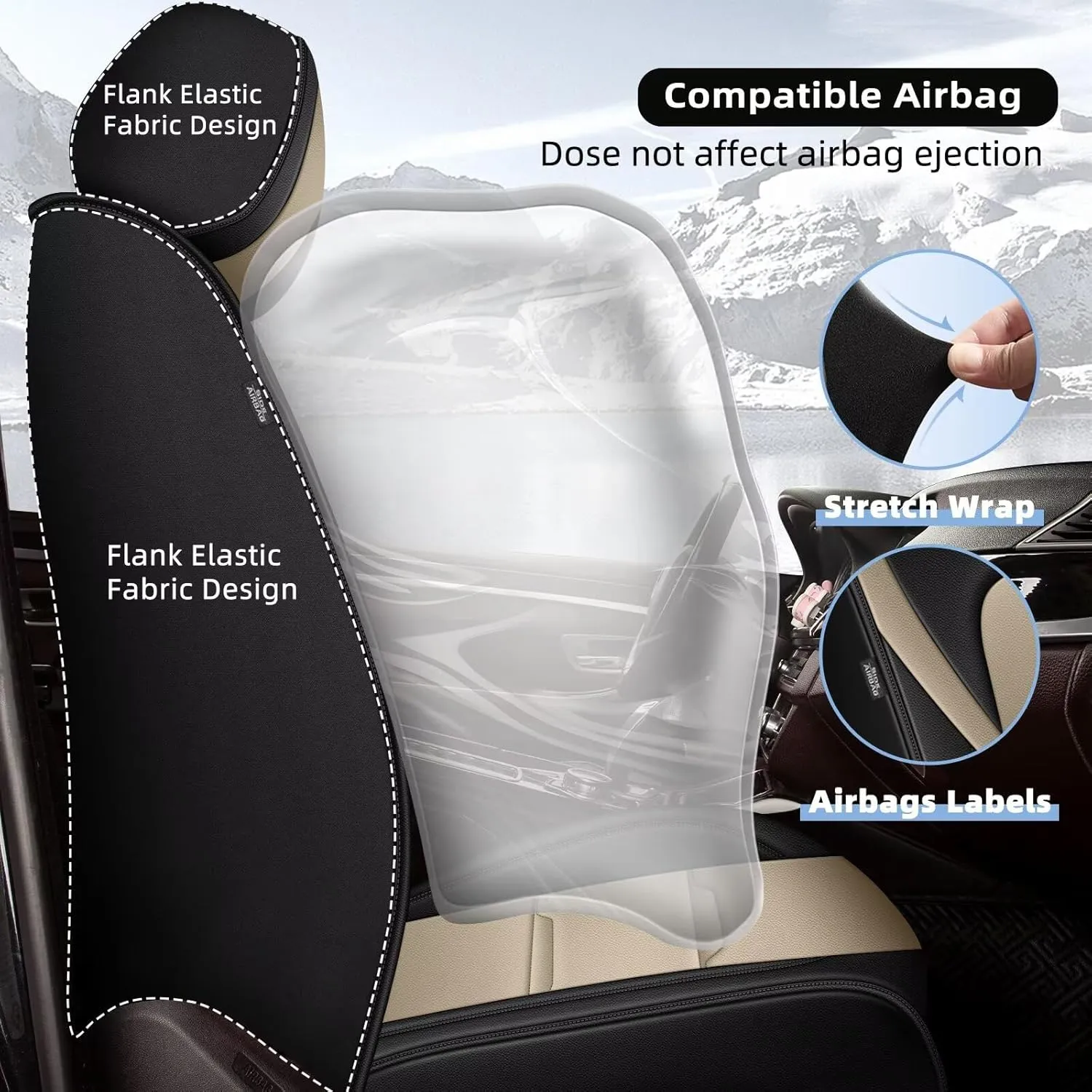 YORKNEIC 2 Front Car Seat Covers for Ford Transit Connect 2010-2024 2025 Faux Leather Waterproof Seat Covers Automotive Seat Protectors Cushions with Airbag Compatible(2 Front Seat,Black&Beige)