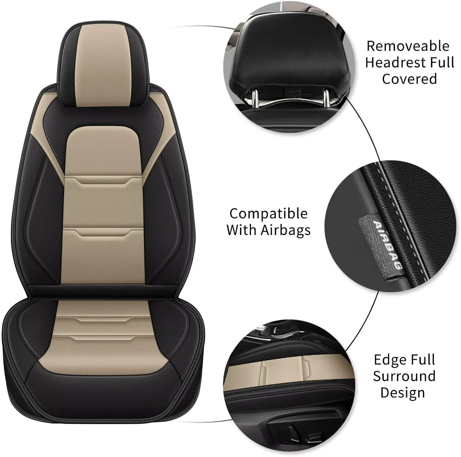 YORKNEIC 2 Front Car Seat Covers for Ford Transit Connect 2010-2024 2025 Faux Leather Waterproof Seat Covers Automotive Seat Protectors Cushions with Airbag Compatible(2 Front Seat,Black&Beige)