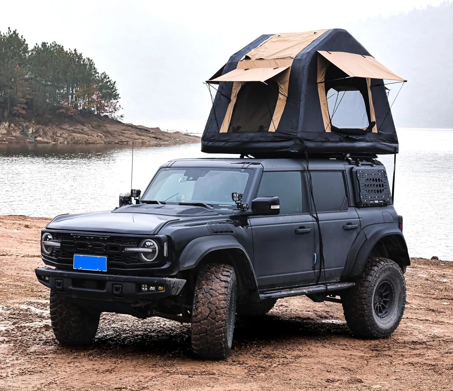 Your Camping Experience with Amphibious Inflatable Roof Tent, Quick Setup & Use for Cars and SUVs, Khaki & Black