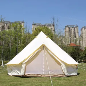 Yurt Tents Bell Tent Oxford Cloth 4-Season Pyramid Tent Family Teepee Camping Tent with Stove Hole for Outdoor Hunting Glamping