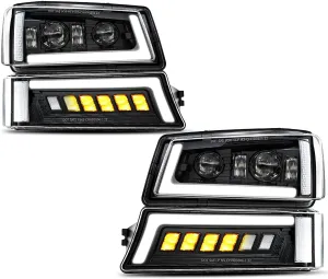 Z-OFFROAD LED Headlights Assembly DOT Approved with DRL Turn Signal Hi/Low Sealed Beam Compatible with 03-06 Chevy Silverado Avalanche (Sequential Turn Signal   Clear Side Marker)