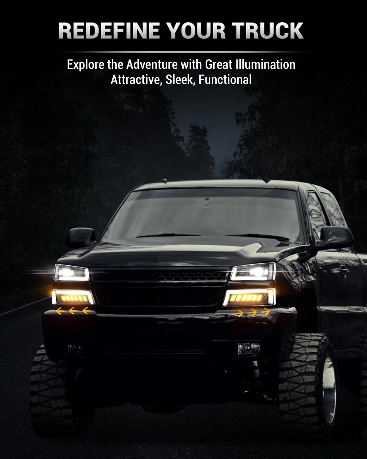 Z-OFFROAD LED Headlights Assembly DOT Approved with DRL Turn Signal Hi/Low Sealed Beam Compatible with 03-06 Chevy Silverado Avalanche (Sequential Turn Signal   Clear Side Marker)