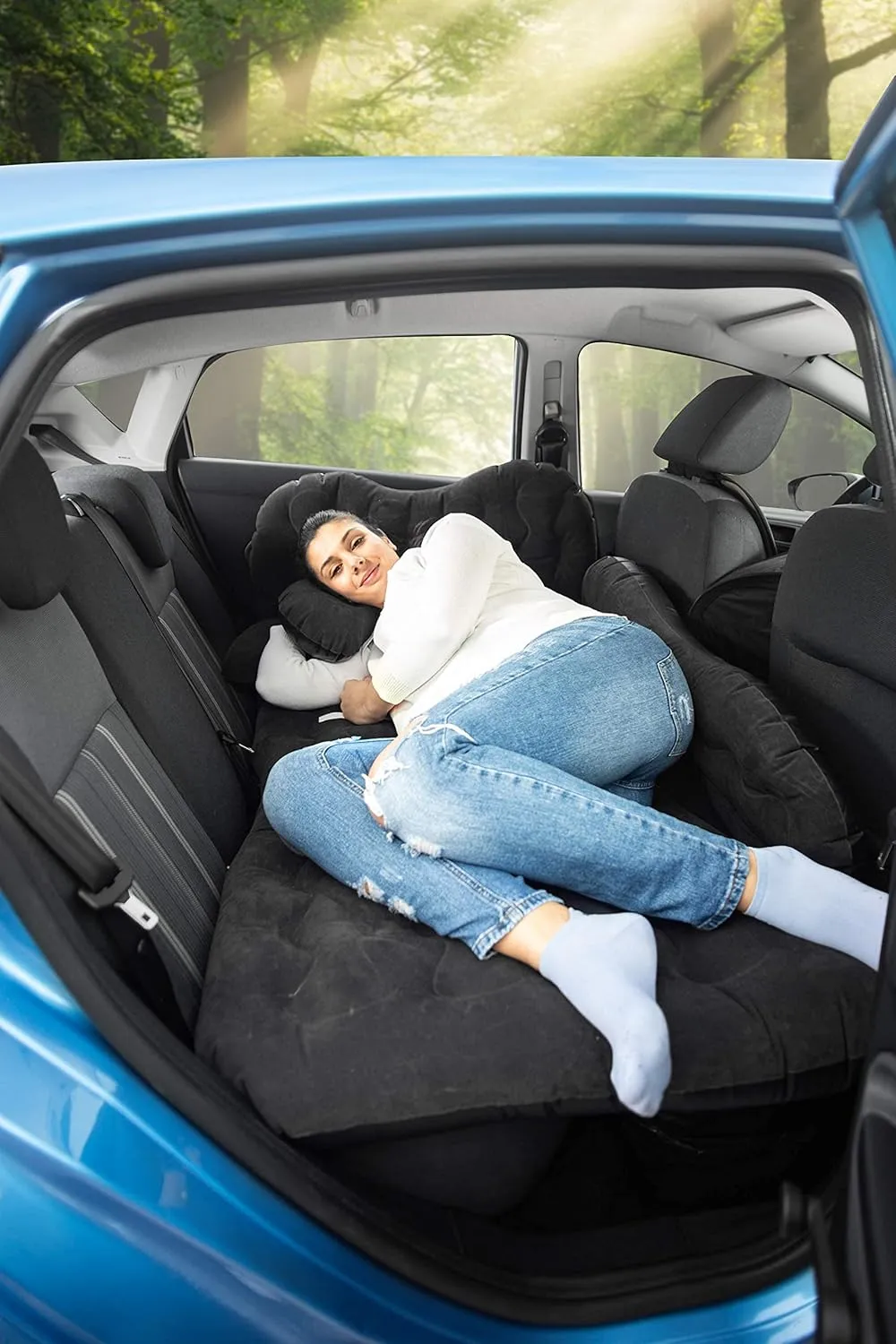 Zento Deals Inflatable Air Mattress for Car - Portable Travel Bed with Pillows for Camping, Sleeping Outdoors - Universal for SUV, Truck and RV Back Seat (Pack 1)