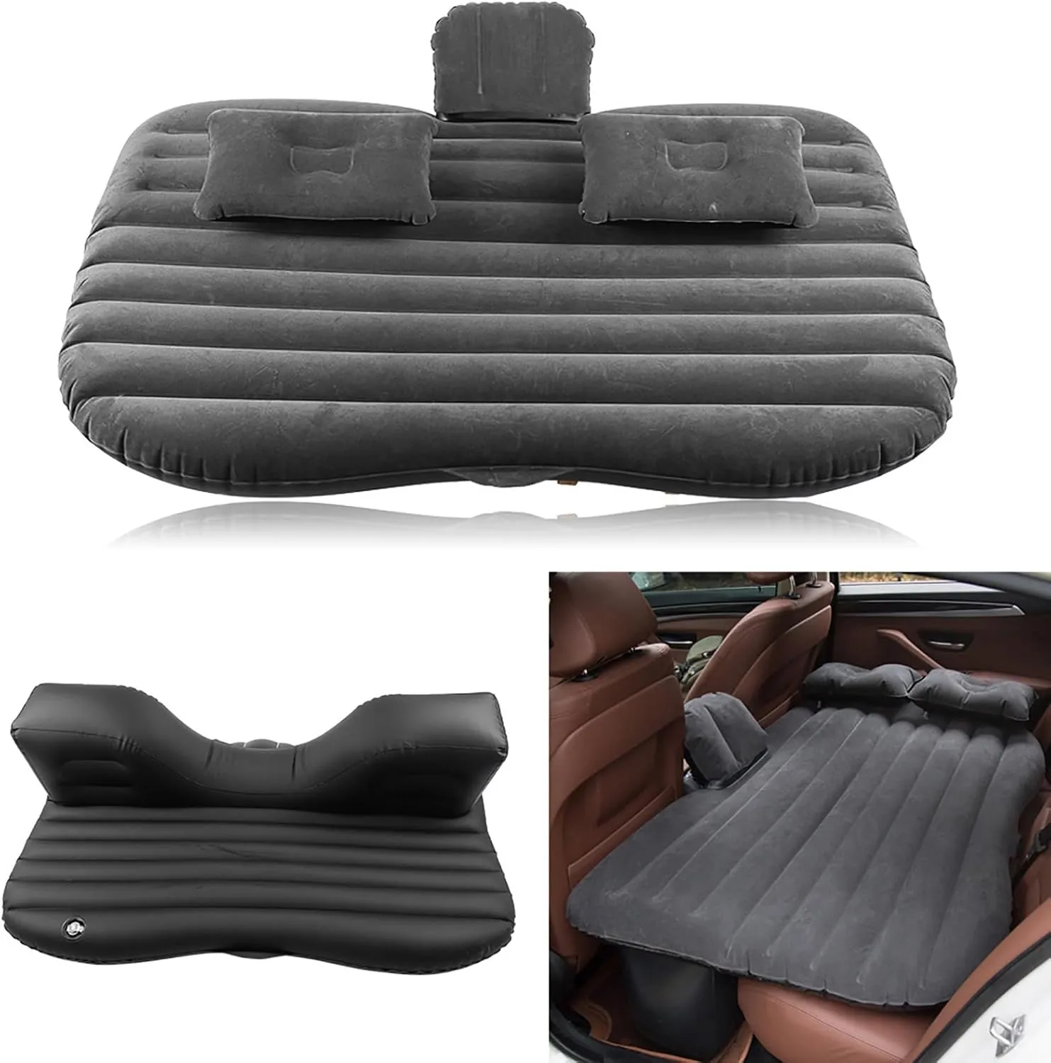 Zerone Inflatable Air Mattresses Car Inflatable Bed Mattress Quick and Easy Inflation Back Seat Mattress Soft Flocked PVC Material Car Bed Mattress Fits Most Cars (Black)