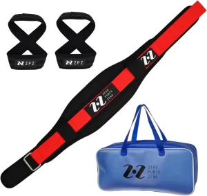 ZEROPUNTOZERO Weight Training Kit – Squats and Deadlift – Gym Portable Bag, 8-Figure Wrist Straps & Weightlifting Belt – Perfect for Men & Women Strength Training, Squats & Weight Workouts