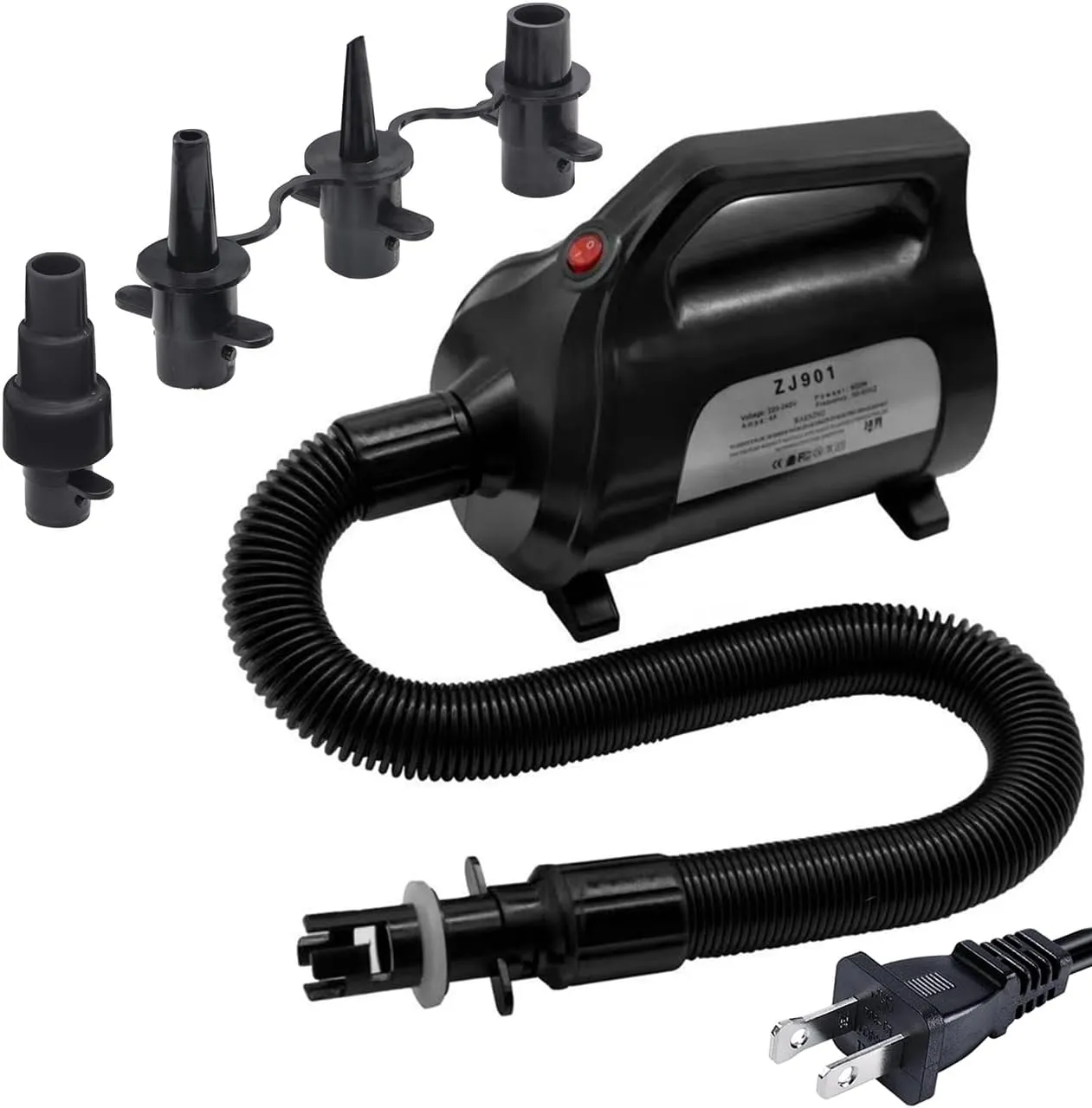 ZOOMBROS Electric Air Pump 120V for Inflatable Towable Tube/Boat/Air Mattress/Swim Ring/Pool Toy/Snorkel/Water Sports with 5 Valve Adapters